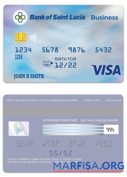 Blank Saint Lucia Bank of Saint Lucia visa business card download for verification